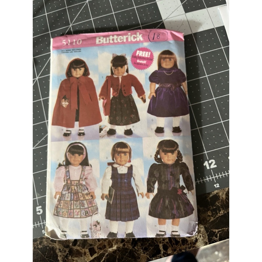 BUTTERICK 5110 18" DOLL CLOTHES SEWING PATTERN ©1997